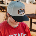 Hexagon Patch Cap in light grey with a black brim and the Hurtado Barbecue hexagon patch