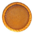 A whole pumpkin pie with a crimped crust, seen from above